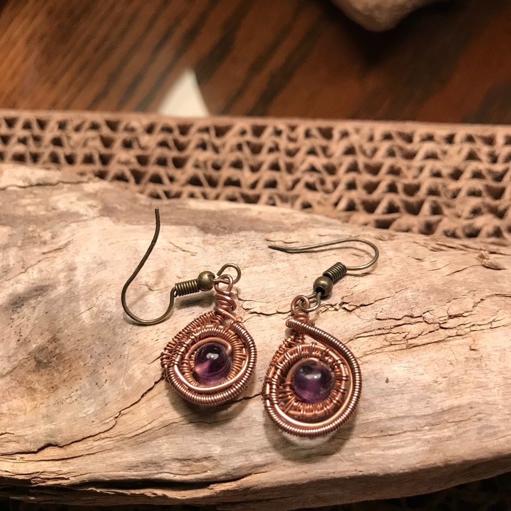 Copper and Amethyst earrings
